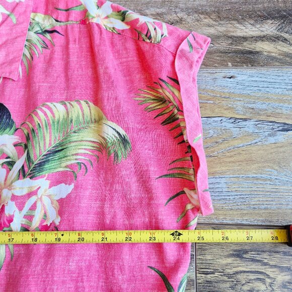 Tommy Bahama Linen Tropical Hawaii Belted Maxi Shirt-Dress Cap Sleeve Pink - Picture 10 of 11